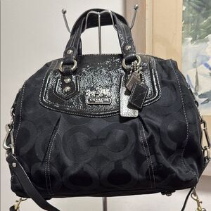 Coach OpArt Madison Sabrina Black Fabric/Leather Handbag. Shoulder/Crossbody.